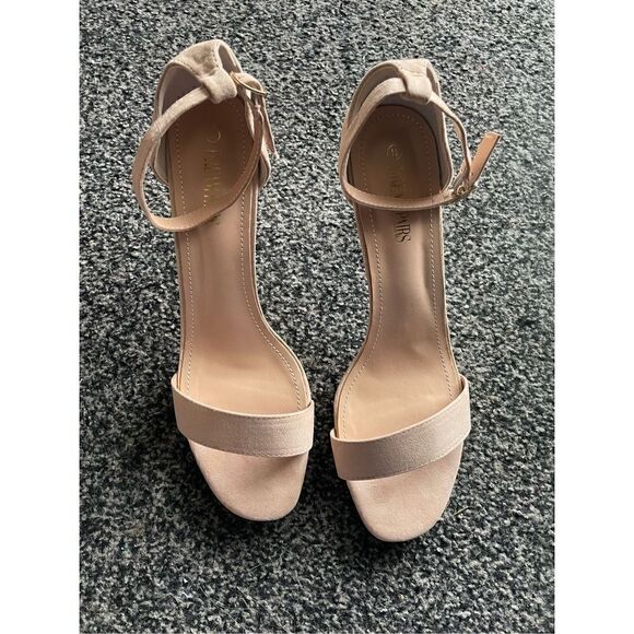 Nude Suede Ankle Strap Pump Heeled Sandals - Picture 5 of 13